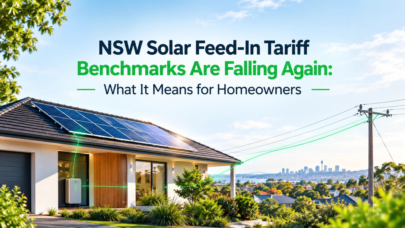 Modern Australian home with rooftop solar panels illustrating falling NSW solar feed-in tariff benchmarks